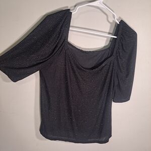 Paraphrase black metallic sparkling puff sleeve top XL